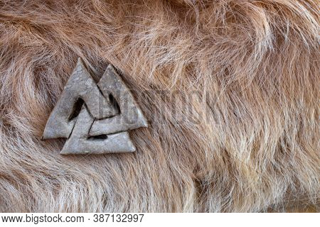 Stone Valknut On Viking Animal Fur