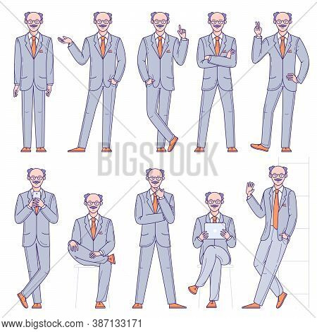 Flat Design Vector Collection Ready To Animation Old Man Poses And Activityes For Web Page And Mobil
