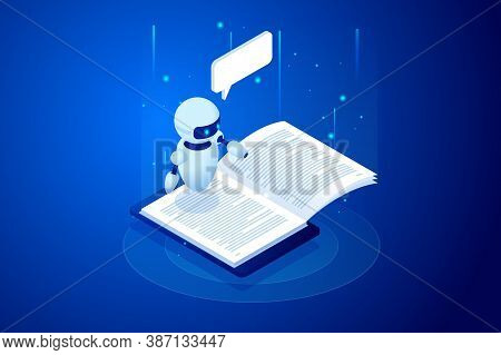 E-learning, Online Education At Home. Isometric Concept For Digital Reading, E-classroom Textbook, M
