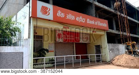 District Katni, India - July 28, 2019: Bank Of Baroda Building View On Road Side Sky Background.