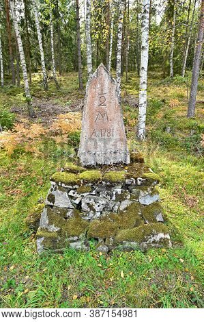 Old Mile Stone From 1781 Near Road In Sweden