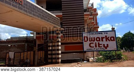 District Katni, India - September 10, 2019: Dwarka City Katni Building View On Road Side Sky Backgro