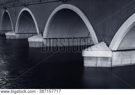 Rounded, Semi-circular Arch Of Bridge At Night