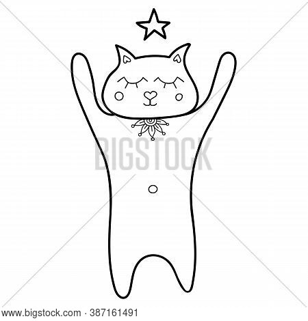 Cute Hand Drawn Doodle Kat. Pet Animal Vector Illustration.