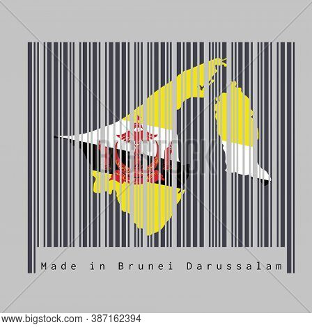 Barcode Set The Shape To Brunei Map Outline And The Color Of Brunei Flag On Black Barcode With Grey 