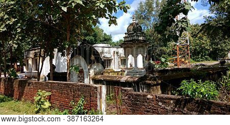 District Katni, India - October 10, 2019: Old Building With Growing Plant View At Ancient Fort In Vi