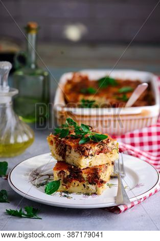 Pasticcio, Traditional Greek Casserole.. Style Rustic.selective Focus