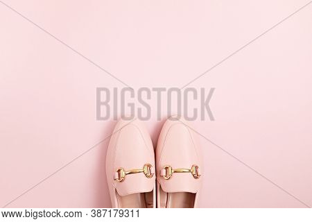 Woman Pink Shoes Over Pastel Background. Fashion Blog, Sprind And Summer Urban Style, Online Shoppin