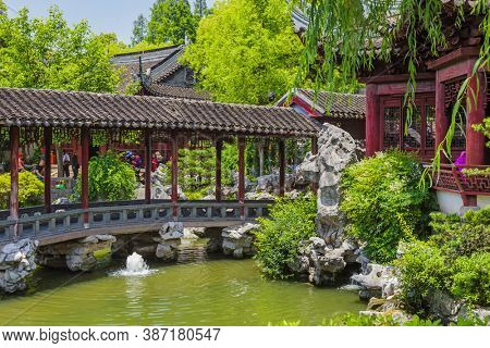 Shanghai, China - May 23, 2018: Yuyuan garden (Garden of Happiness) in center of Shanghai.