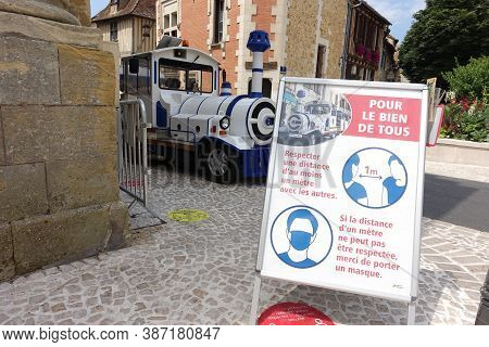 Bergerac, France July 2020: New Rules For Riding The Petit Train Tourist Train Related To Covid-19