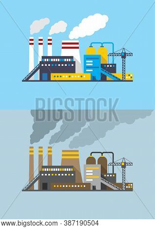 Environmental Contamination And Harmless Industry - Vector Illustration Industrial Factory In Flat S