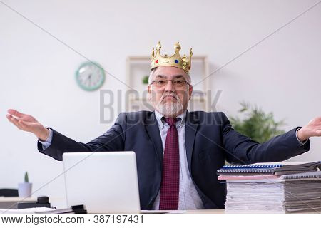 Old king businessman employee at workplace