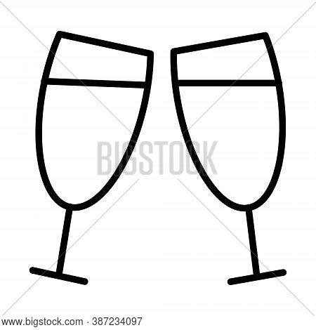 Two Glasses Of White Wine Or Champagne Icon. Cheers Symbol. Celebrate Birthday, Party, Alchohol Sign