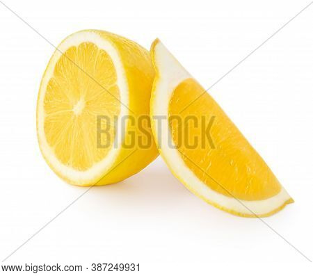 Lemon Isolated  On White Background.  Fresh Lemons Citrus Fruit Macro