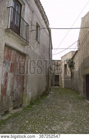 Medieval Street Of The Famous Village Of Erice, Sicily, Italy