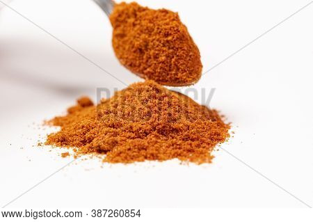 Powdered Pimienta Roja Red Pepper Pile From Top On White Background