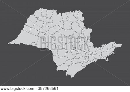 The Sao Paulo State Regions Map Isolated On Dark Background, Brazil