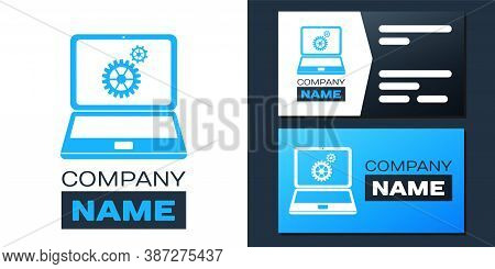Logotype Laptop And Gears Icon Isolated On White Background. Adjusting App, Service, Setting Options