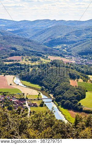 View From Teufelskanzel To The Werra Valley In Germany.