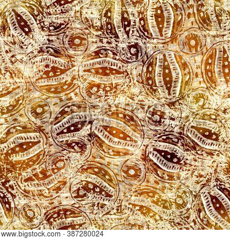 Seamless Modern Sepia Brown Blockprint Collage Print. Grunge Watercolor Texture Background. Worn Mot