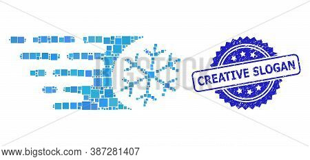 Vector Mosaic Fast Freezing, And Creative Slogan Dirty Rosette Stamp Seal. Blue Stamp Seal Contains 