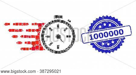 Vector Collage Timer, And 1000000 Grunge Rosette Seal Print. Blue Seal Has 1000000 Tag Inside Rosett