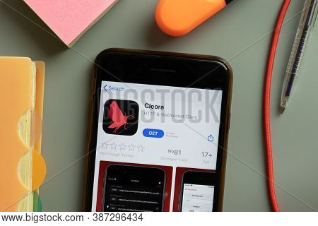 New York, Usa - 29 September 2020: Cleora Mobile App Logo On Phone Screen Close Up, Illustrative Edi