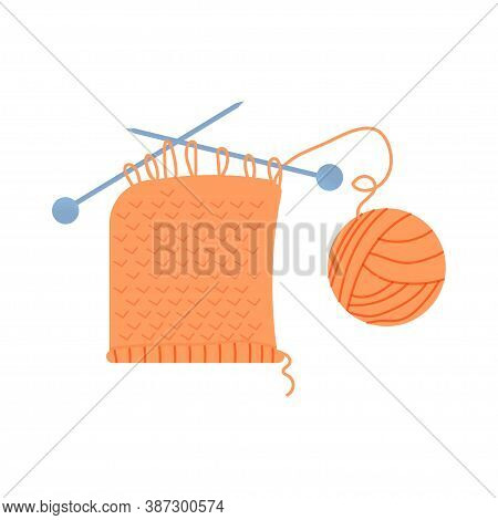 Knitting, Homemade Hobby, Hygge Lifestyle. Wool With Needles Isolated On White Background Stock Vect