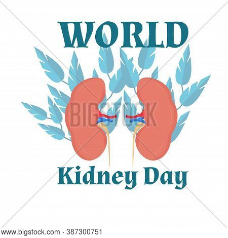 World Kidney Day Celebration Design, Decorated With Leaves Stock Vector Illustration. Human Organ In