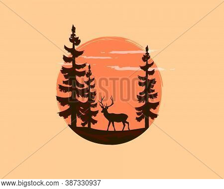 Flat Design Beautiful Landscape With Deer Illustration