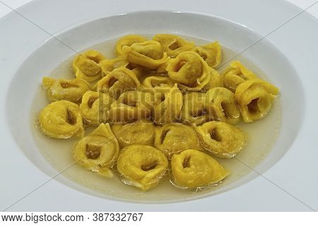 Tortellini In Brodo (tortellini In Broth). Traditional Italian Cuisine. Close-up