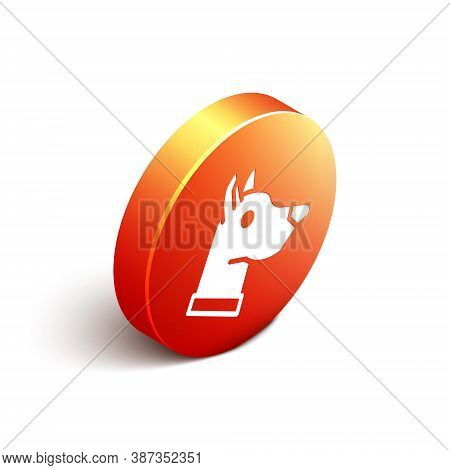 Isometric Dog Head Icon Isolated On White Background. Orange Circle Button. Vector