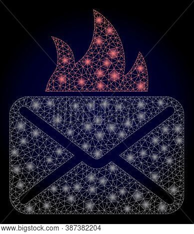 Bright Mesh Polygonal Hot Mail With Light Spots. Illuminated Vector Constellation Created From Hot M