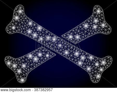 Bright Mesh Polygonal Crossing Bones With Glowing Spots. Illuminated Vector Model Created From Cross