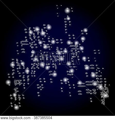 Bright Mesh Polygonal Sand Swarm With Light Spots. Illuminated Vector Constellation Created From San