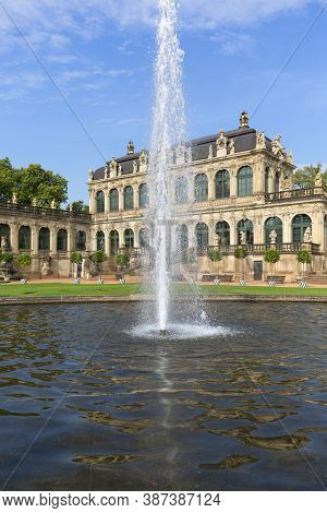 Dresden, Germany - September 23, 2020 : 18th Century Baroque Zwinger Palace, View On Mathematisch-ph