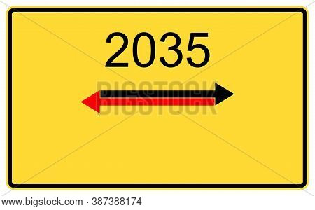 2035 New Year. 2035 New Year On A Yellow Road Billboard.