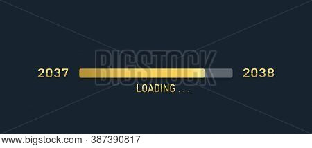 Golden Loading Progress Bar Of 2037,2038, Happy New Year Isolated On Dark Background.
