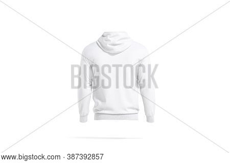 Blank White Sport Hoodie With Hood Mockup, Back View, 3d Rendering. Empty Sport Or Casual Clothing W