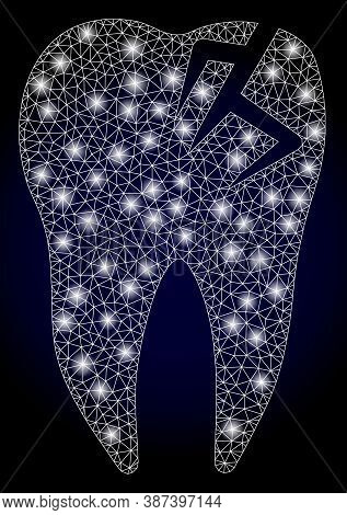 Bright Mesh Web Tooth Fracture With Lightspots. Illuminated Vector Model Created From Tooth Fracture