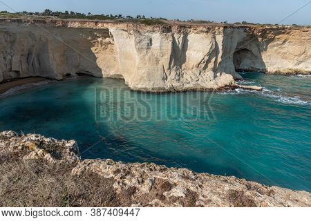 The Coastline With Cliffs And Caves At The Plemmirio, Syracuse
