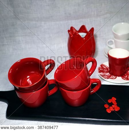 Red Ceramic Espresso Cups For Espresso Coffee