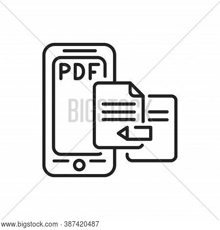 Redactor Mobile Application In Smartphone Black Line Icon. Pictogram For Web Page, Mobile App, Promo