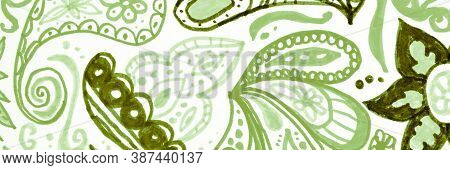 Islamic Flower Pattern. White Wallpaper Design. Indian Organic Pattern. Herbal Hand Drawn Watercolor