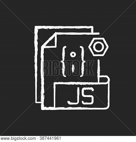 Js File Chalk White Icon On Black Background. Source Code File Format. Websites Creation And Develop