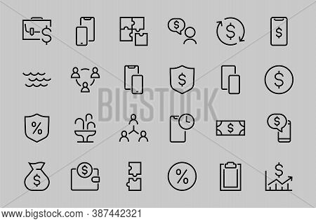 Set Of Business Vector Line Icons. It Contains User Symbols, Dollar Pictograms, Gears, Briefcase, Pu