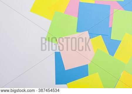 Set Of Office Work Related Rainbow Colored Paper Sticky Notes.