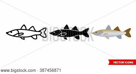 Snook Fish Icon Of 3 Types Color, Black And White, Outline. Isolated Vector Sign Symbol.