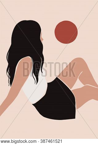 Abstract Colorful Woman Vector Portrait. Contemporary Art With Terraccota Colors. Beauty Fashion Fem