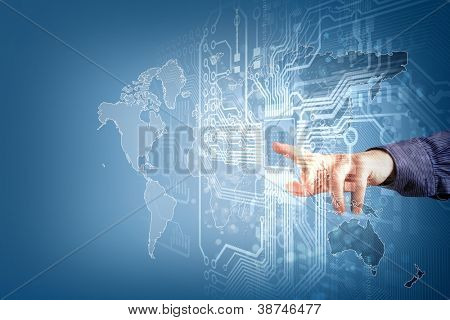 gelecek teknolojisi ve değmek düğme inerface illüstrasyon